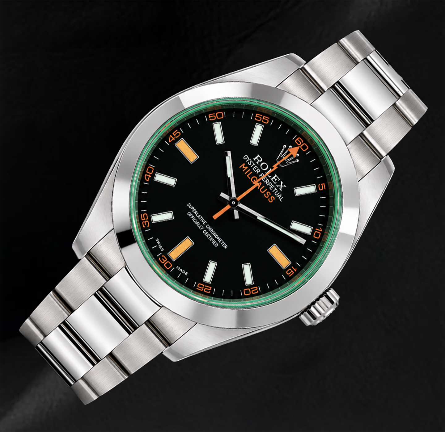 Rolex Milgauss 40 mm 116400V Uhr aus Edelstahl mit schwarzem Zifferblatt