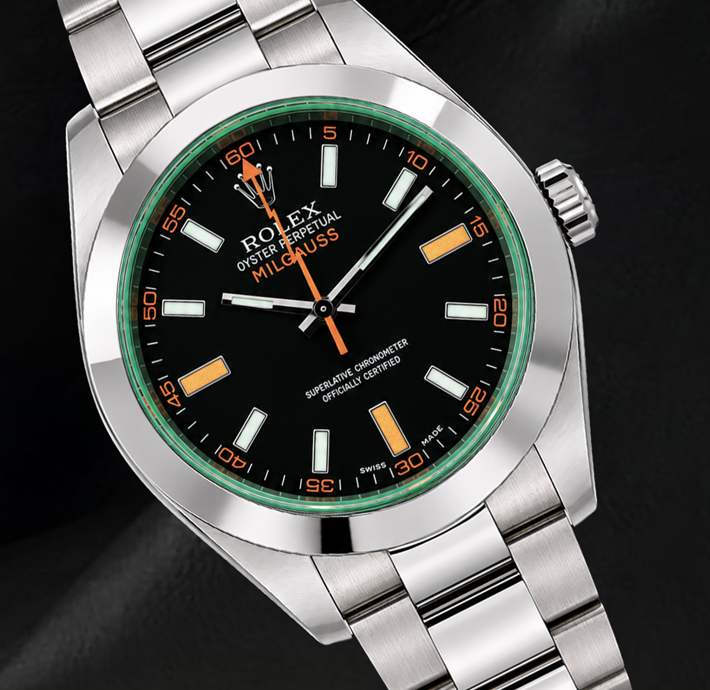 Rolex Milgauss 40 mm 116400V Uhr aus Edelstahl mit schwarzem Zifferblatt