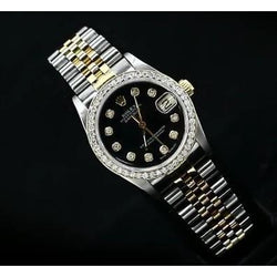 Rolex Mittelgroß-Datejust-Diamantuhr, schwarzes mittelgroßes Diamant-Zifferblatt