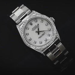 Rolex Mittelgroß-Uhr, individuelles Oyster-Armband mit Diamantlünette, Edelstahl