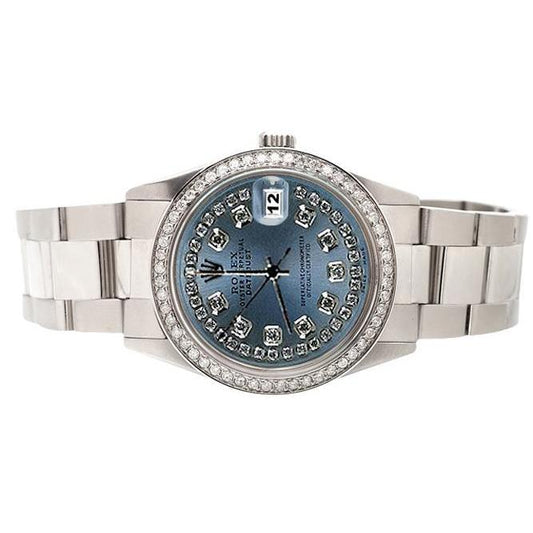 Rolex Oyster-Armband Edelstahl Grey Zeichenfolge Diamant Zifferblatt Date Just Betrachten SCHNELLES EINSTELLEN