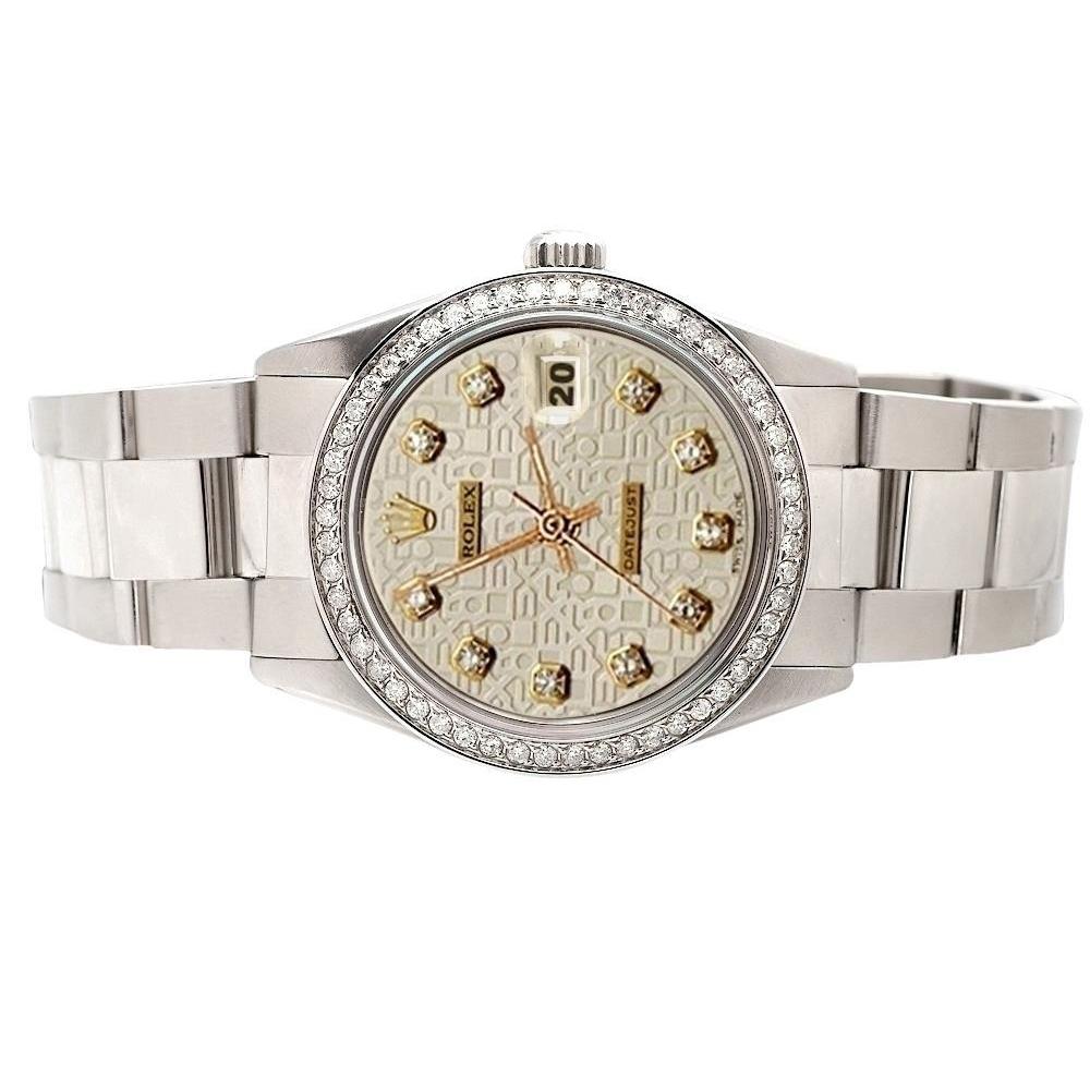 Rolex Oyster Edelstahl Date Just Weiß Diamant Zifferblatt Lünette Datejust Uhr SCHNELLES EINSTELLEN
