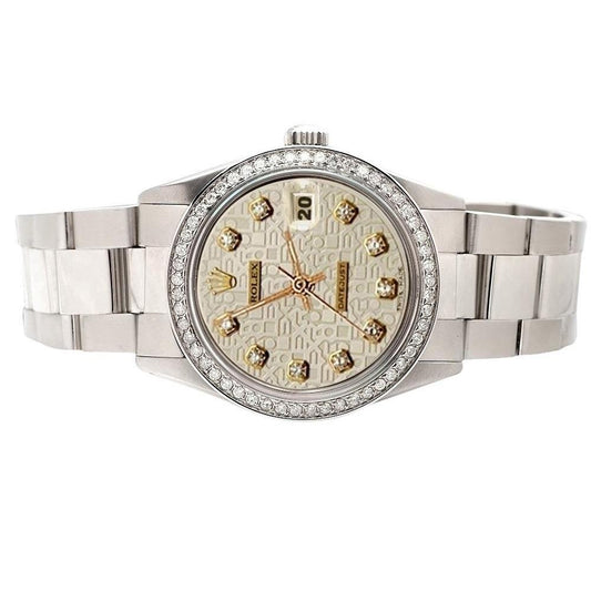 Rolex Oyster Edelstahl Date Just Weiß Diamant Zifferblatt Lünette Datejust Uhr SCHNELLES EINSTELLEN
