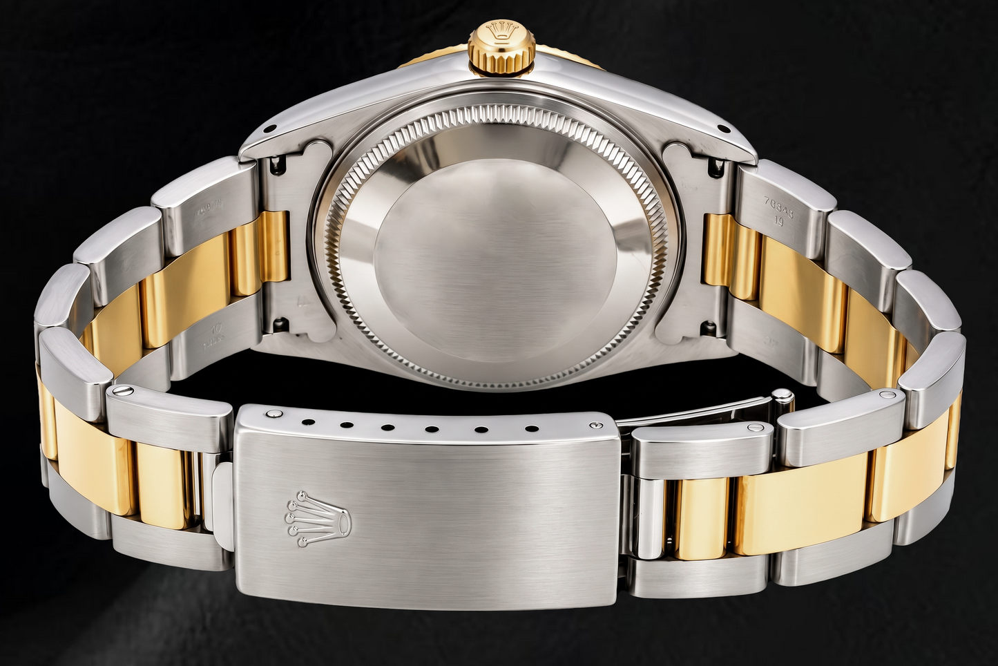 Rolex Oyster Perpetual 14233 34 mm Bicolor-Uhr mit champagnerfarbenem Zifferblatt mit Stabindizes