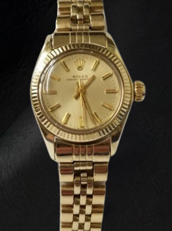 Rolex Oyster Perpetual 24 mm Champagner-Stab-Zifferblatt Gelbgold-Uhr