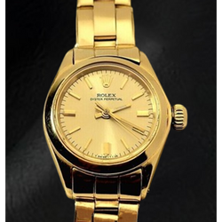 Rolex Oyster Perpetual 24 mm Champagner Stabzifferblatt Uhr Gelbgold Oyster Armband