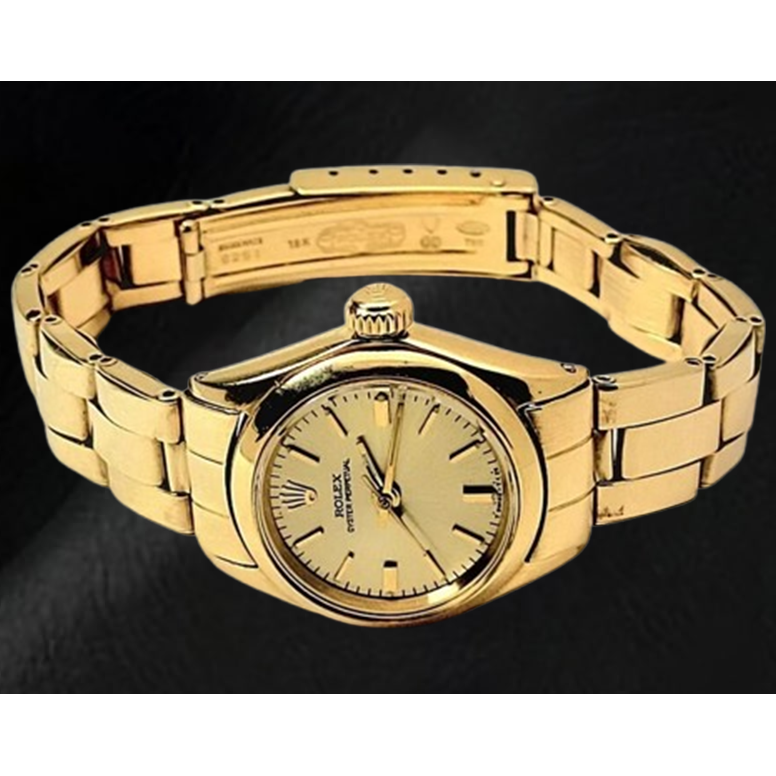 Rolex Oyster Perpetual 24 mm Champagner Stabzifferblatt Uhr Gelbgold Oyster Armband