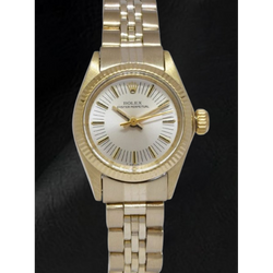 Rolex Oyster Perpetual 24 mm Silber Stabzifferblatt Gelbgold Uhr