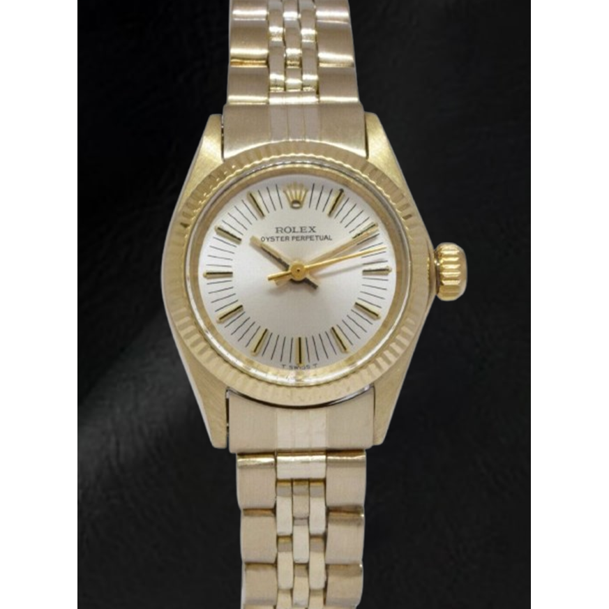 Rolex Oyster Perpetual 24 mm Silber Stabzifferblatt Gelbgold Uhr