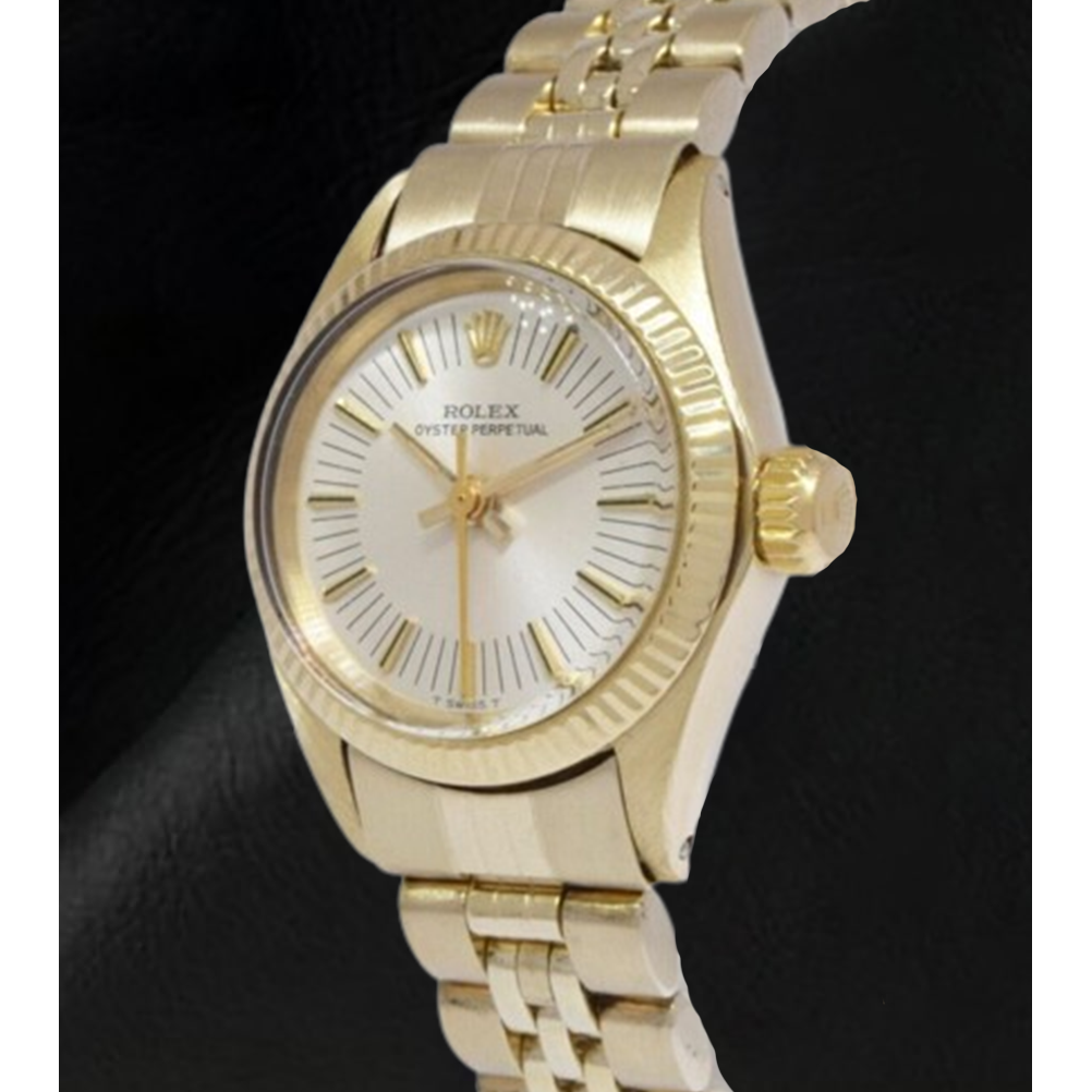 Rolex Oyster Perpetual 24 mm Silber Stabzifferblatt Gelbgold Uhr