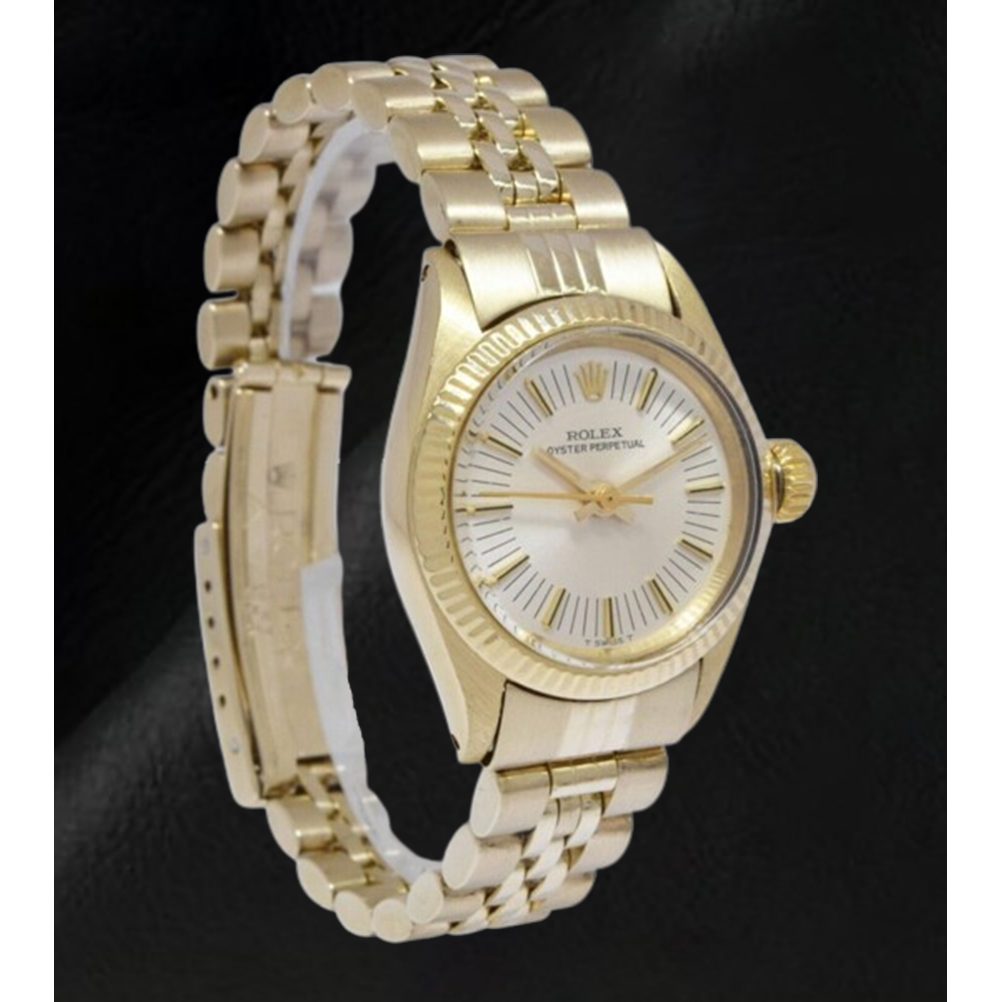 Rolex Oyster Perpetual 24 mm Silber Stabzifferblatt Gelbgold Uhr