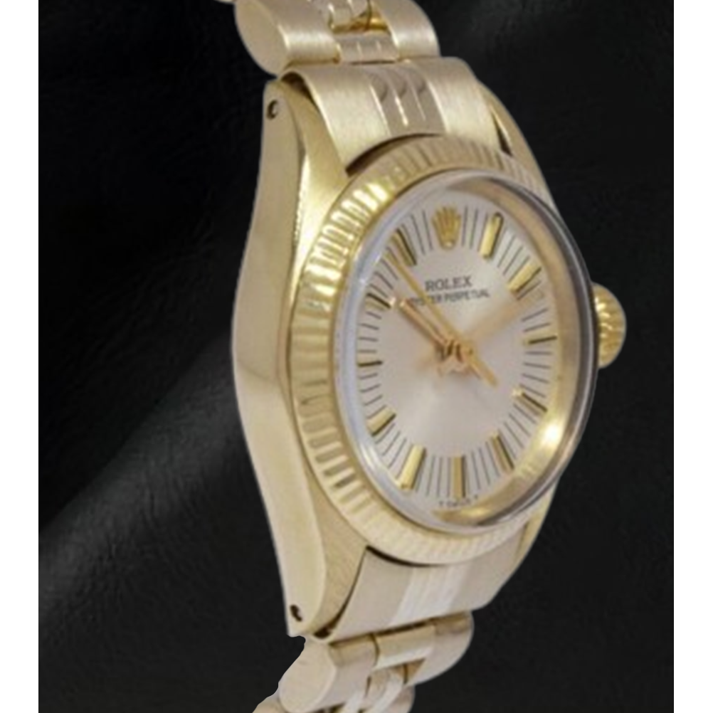 Rolex Oyster Perpetual 24 mm Silber Stabzifferblatt Gelbgold Uhr