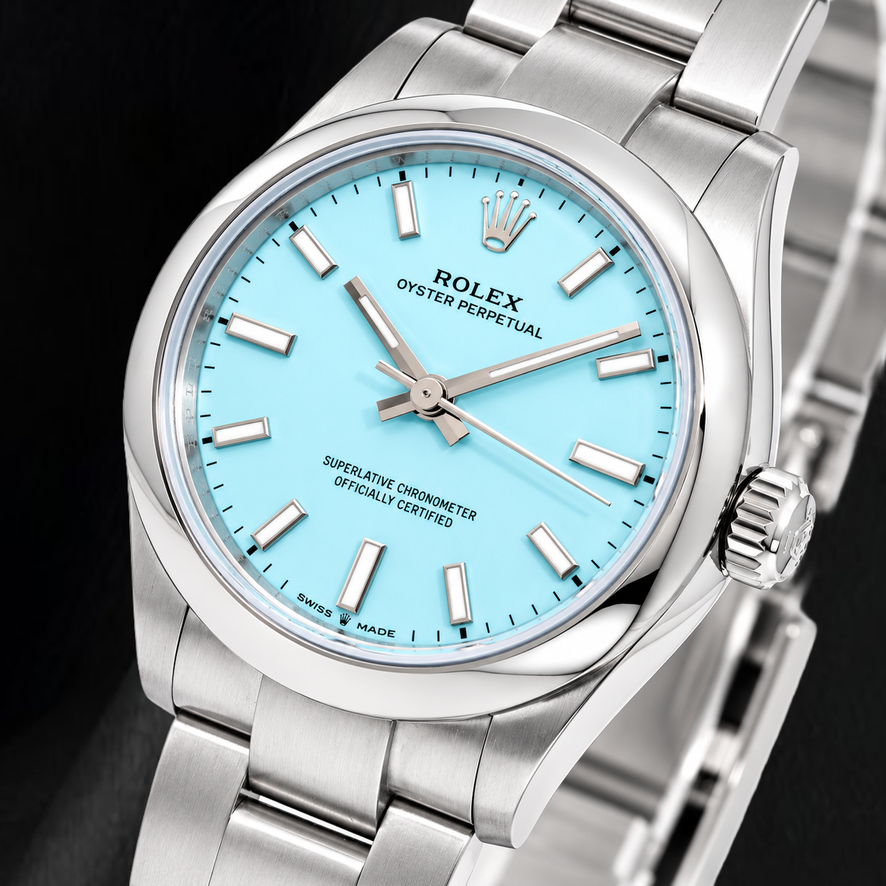 Rolex Oyster Perpetual 277200 31 mm Uhr aus Edelstahl mit blauem Zifferblatt mit Stabindizes