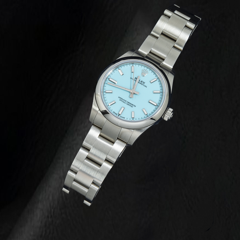 Rolex Oyster Perpetual 277200 31 mm Uhr aus Edelstahl mit blauem Zifferblatt mit Stabindizes