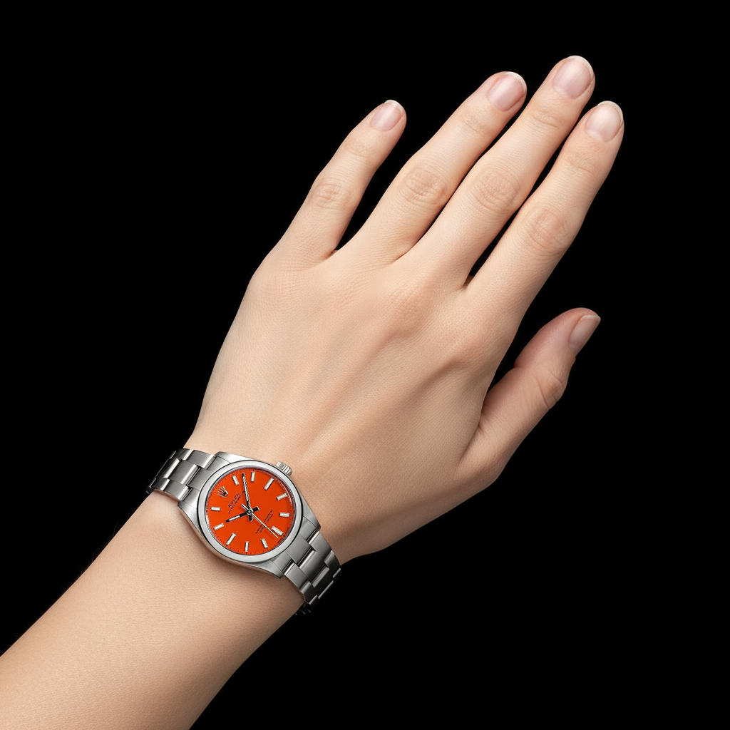 Rolex Oyster Perpetual 31 Rot leuchtende Edelstahluhr