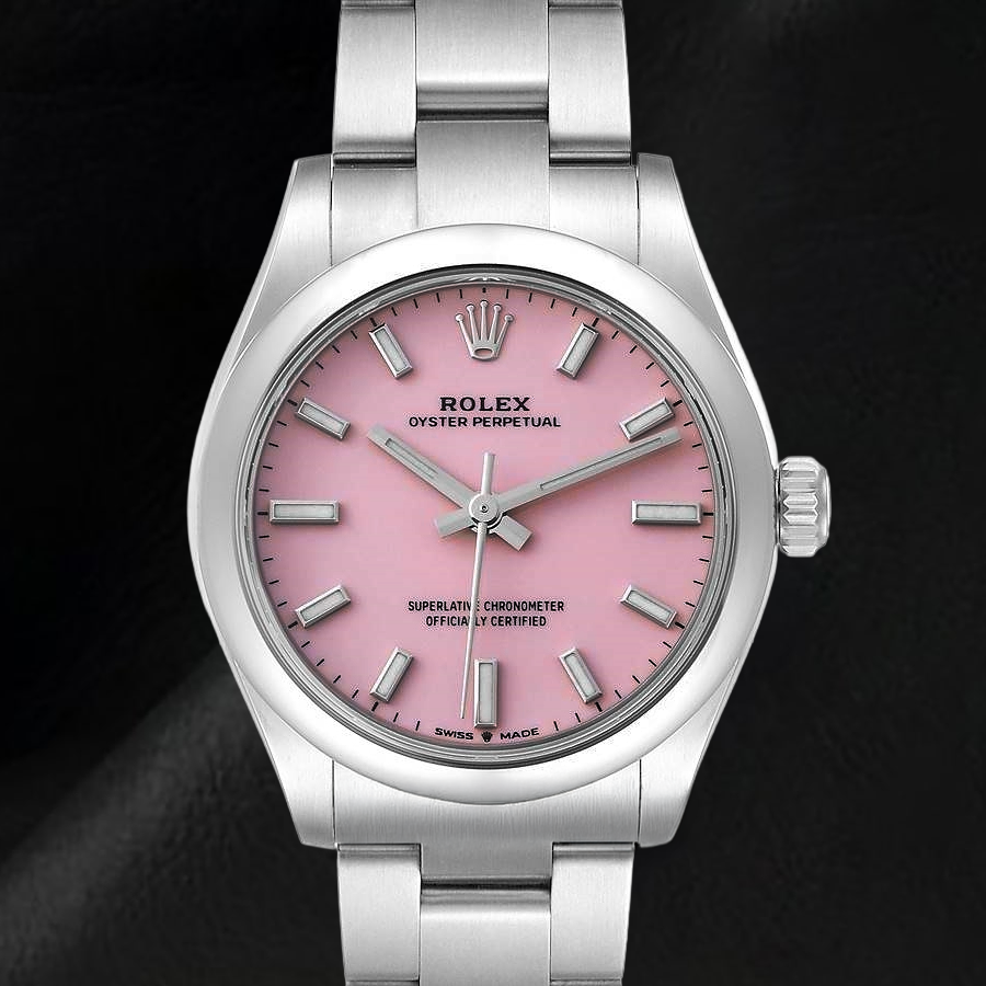 Rolex Oyster Perpetual 31 mm bonbonrosa Herrenuhr mit leuchtendem Zifferblatt aus Edelstahl
