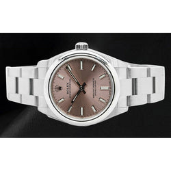 Rolex Oyster Perpetual 31 mm lachsfarbene Damenuhr aus Stahl mit leuchtendem Zifferblatt