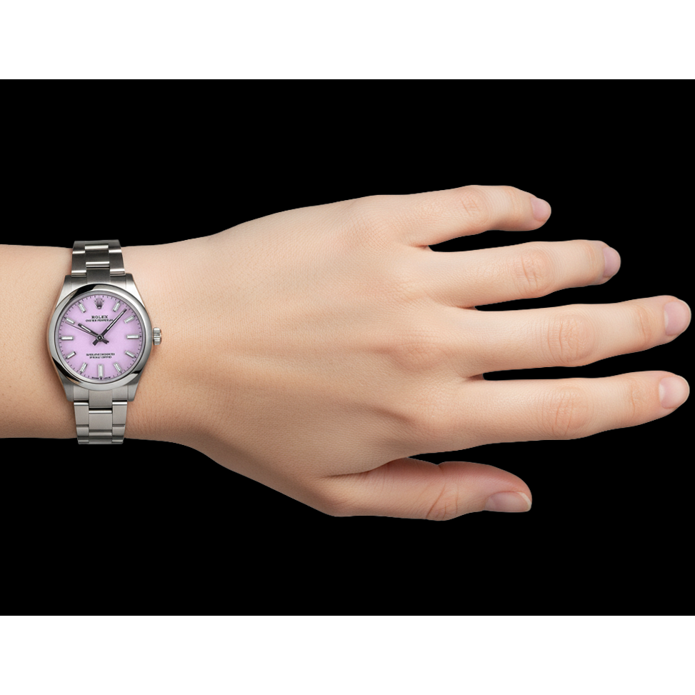 Rolex Oyster Perpetual 31 mm rosafarbene Süßigkeiten-Zifferblatt-Edelstahluhr P5