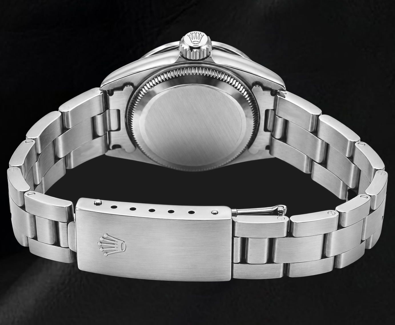 Rolex Oyster Perpetual 67193 26 mm Edelstahl Uhr mit Diamantzifferblatt aus weißem Perlmutt
