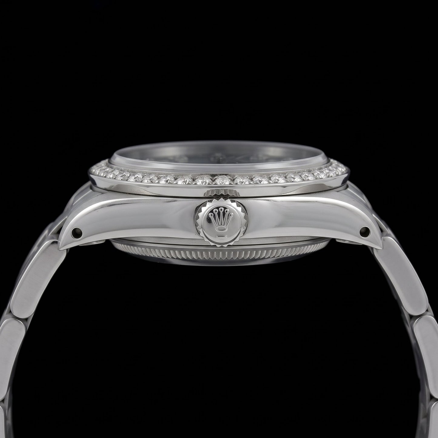 Rolex Oyster Perpetual 67480 31 mm Blaues Perlmutt-Diamantzifferblatt Edelstahl