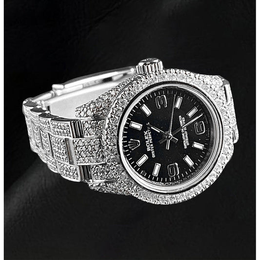 Rolex Oyster Perpetual Damenuhr, 26 mm, mit echten 10 Karat Iced Diamonds