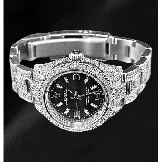 Rolex Oyster Perpetual Damenuhr, 26 mm, mit echten 10 Karat Iced Diamonds