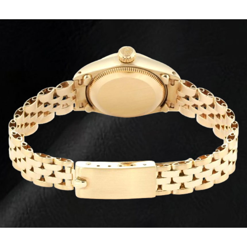 Rolex Oyster Perpetual Damenuhr aus Gelbgold mit silbernem Stabzifferblatt, 24 mm