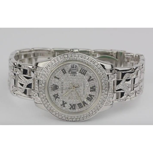 Rolex Perlenmeister 29 mm Uhr 10 Karat Ausgefroren Brauch Diamant