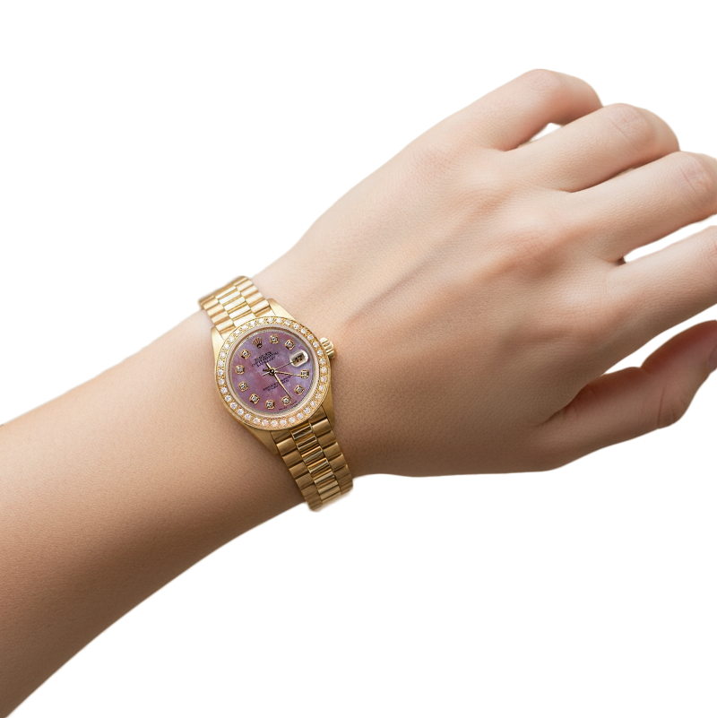 Rolex Präsidentenstil Perlmutt-Diamant-Zifferblattuhr mit goldener Lünette P2