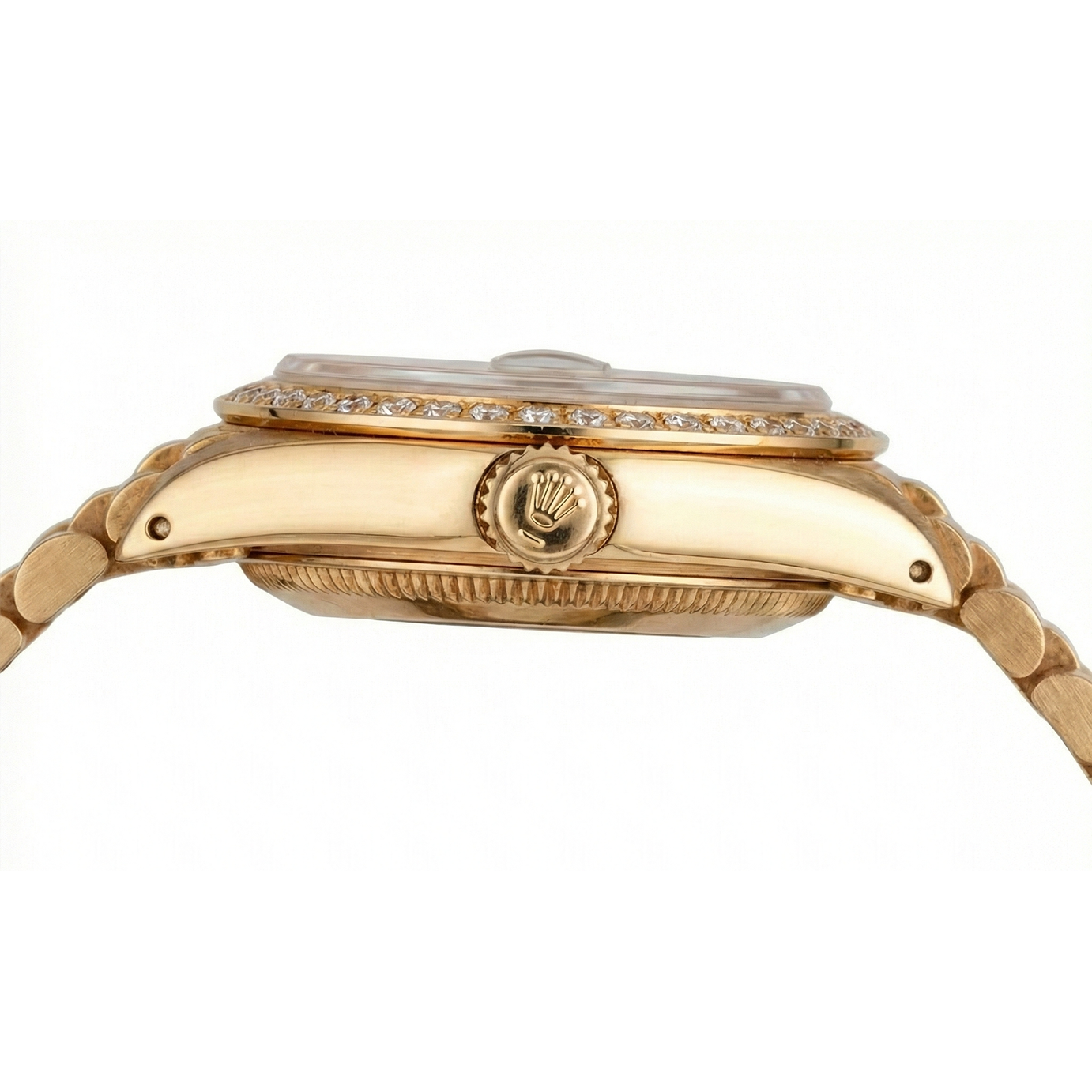 Rolex Präsidentenstil Uhr, blaues Diamant-Zifferblatt, Lünette, Datejust Gelbgold