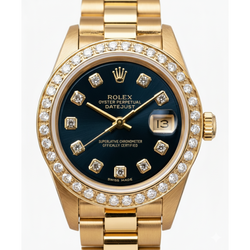 Rolex Präsidentenstil Uhr, blaues Diamant-Zifferblatt, Lünette, Datejust Gelbgold