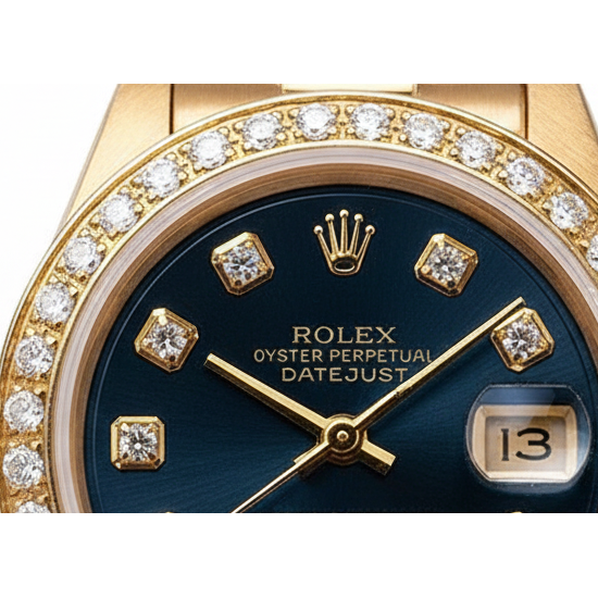 Rolex Präsidentenstil Uhr, blaues Diamant-Zifferblatt, Lünette, Datejust Gelbgold