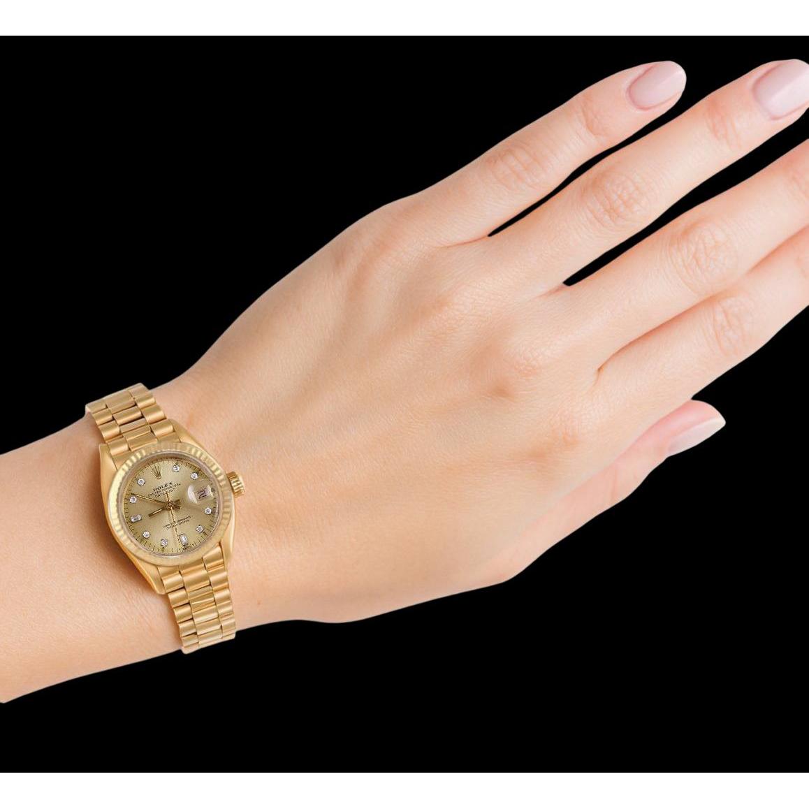 Rolex Präsidentin Damenuhr aus Gelbgold mit geriffeltem Zifferblatt und geriffelter Lünette P2