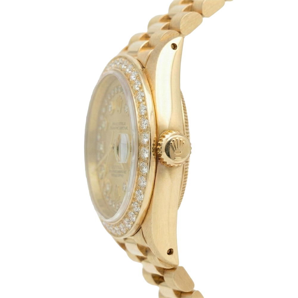 Rolex Präsidentenstil Champagner String Dial Betrachten Gelbgold Diamant Lünette