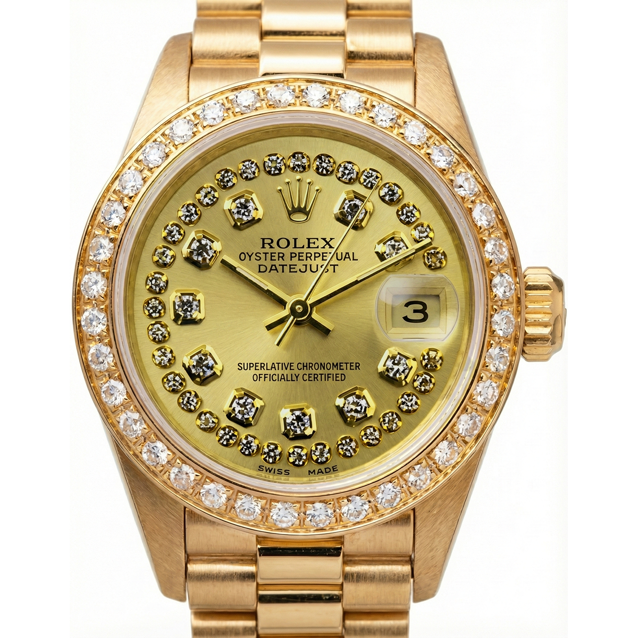 Rolex Präsidentenstil Champagner String Dial Betrachten Gelbgold Diamant Lünette