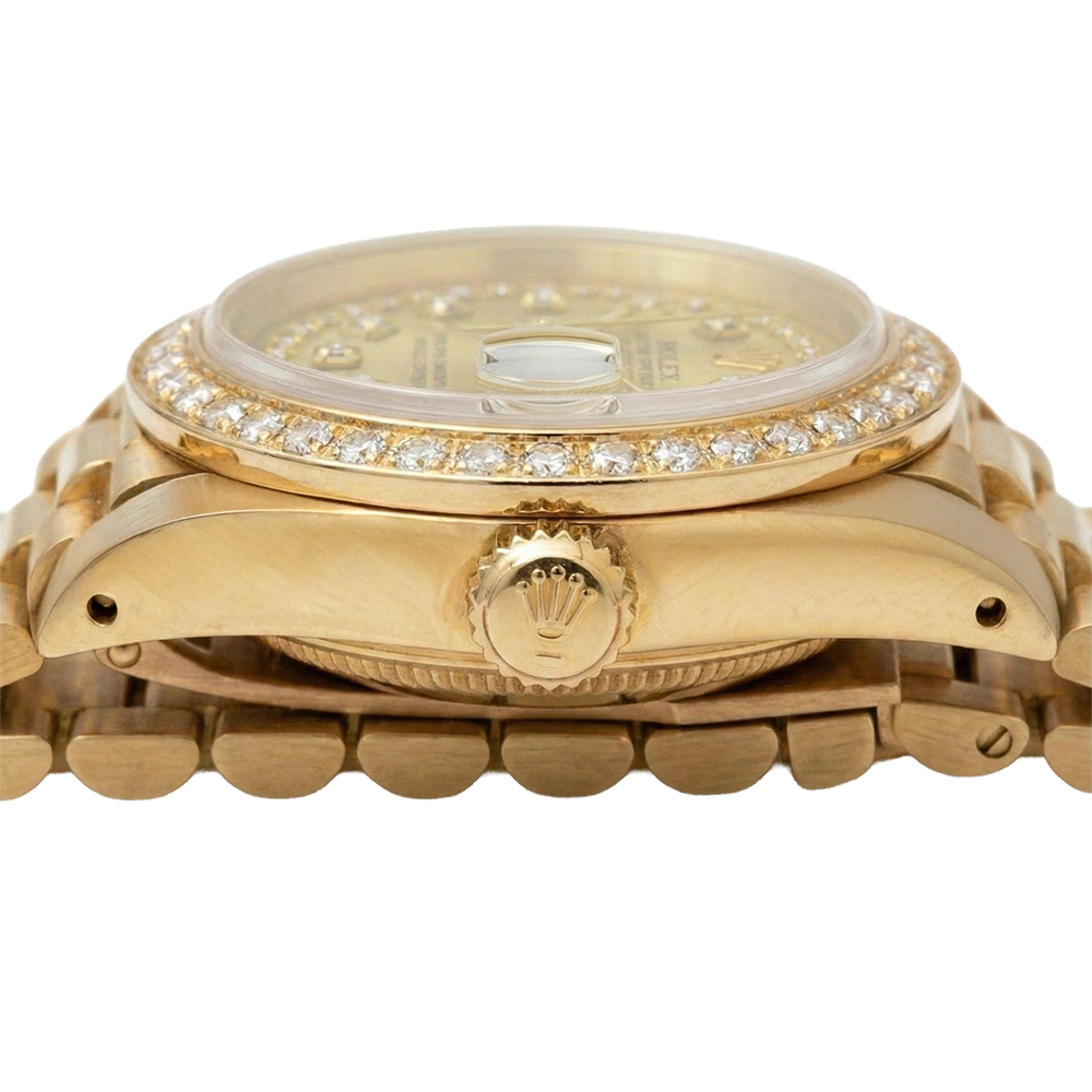 Rolex Präsidentenstil Champagner String Dial Betrachten Gelbgold Diamant Lünette