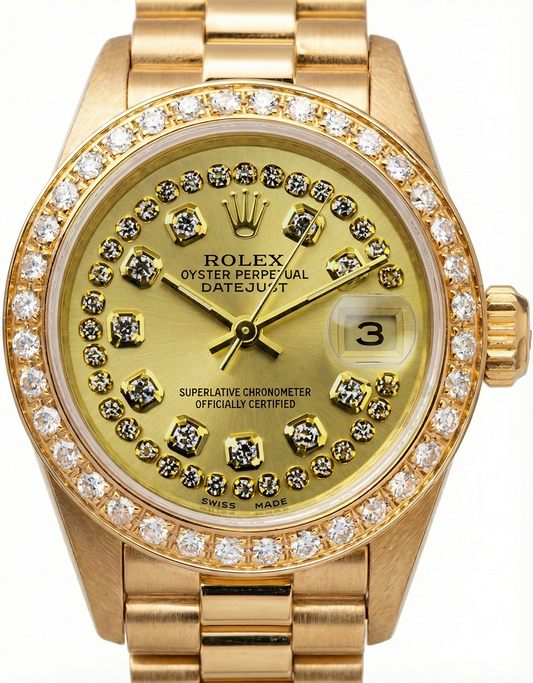 Rolex Präsidentenstil Champagner String Dial Betrachten Gelbgold Diamant Lünette