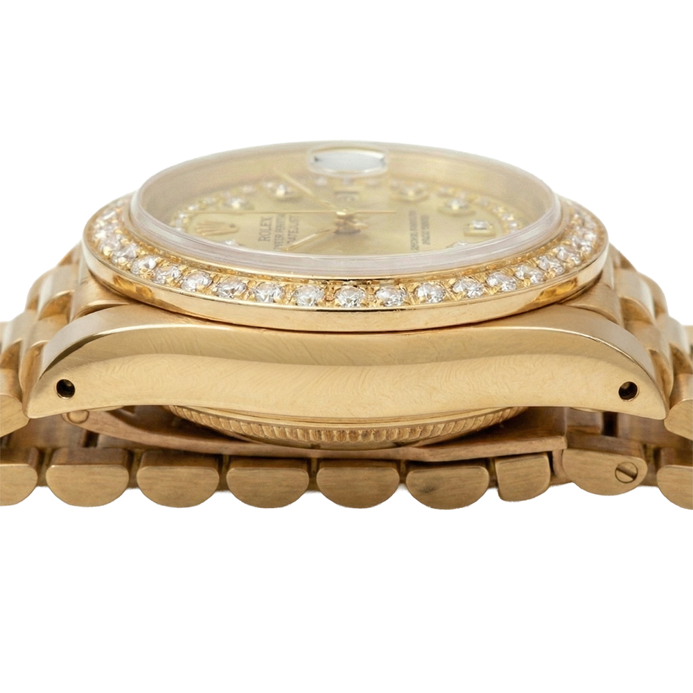 Rolex Präsidentenstil Champagner String Dial Betrachten Gelbgold Diamant Lünette