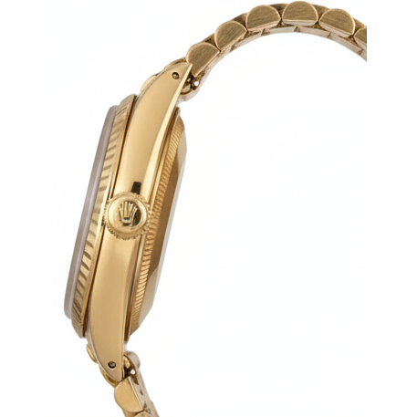 Rolex President Damenuhr aus Gelbgold mit geriffeltem Zifferblatt und geriffelter Lünette