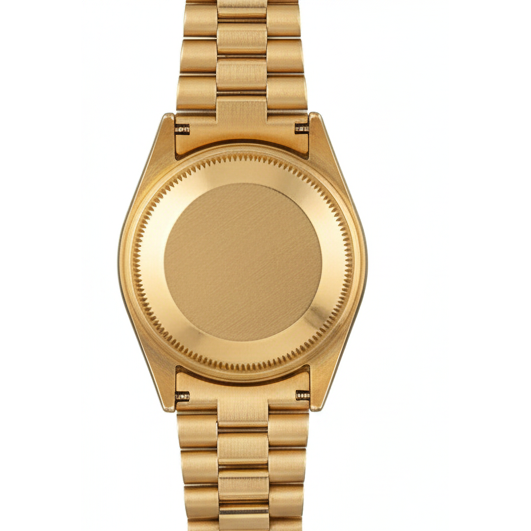 Rolex President Damenuhr aus Gelbgold mit geriffeltem Zifferblatt und geriffelter Lünette