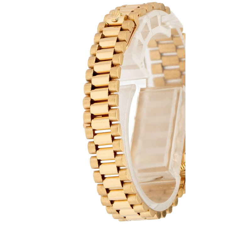 Rolex President Damenuhr aus Gelbgold mit geriffeltem Zifferblatt und geriffelter Lünette