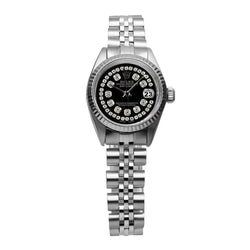 Rolex Schwarzes Doppel Edelstahl Jubilee Armband Dame Datejust Uhr