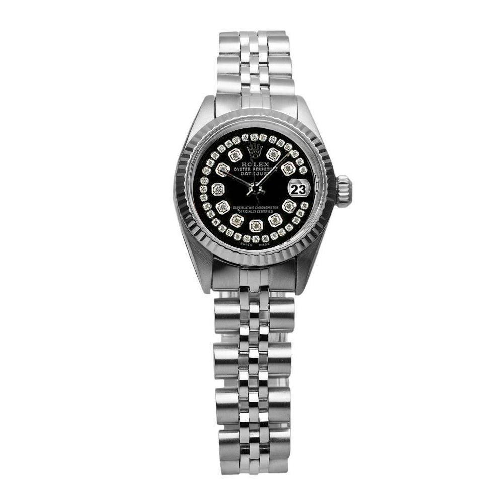 Rolex Schwarzes Doppel Edelstahl Jubilee Armband Dame Datejust Uhr
