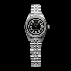 Rolex Schwarzes Doppel Edelstahl Jubilee Armband Dame Datejust Uhr