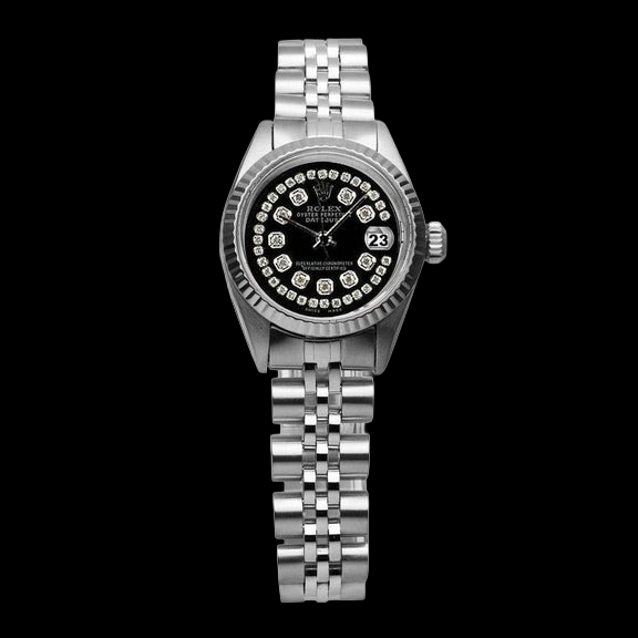 Rolex Schwarzes Doppel Edelstahl Jubilee Armband Dame Datejust Uhr