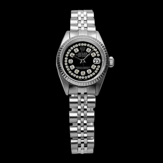 Rolex Schwarzes Doppel Edelstahl Jubilee Armband Dame Datejust Uhr
