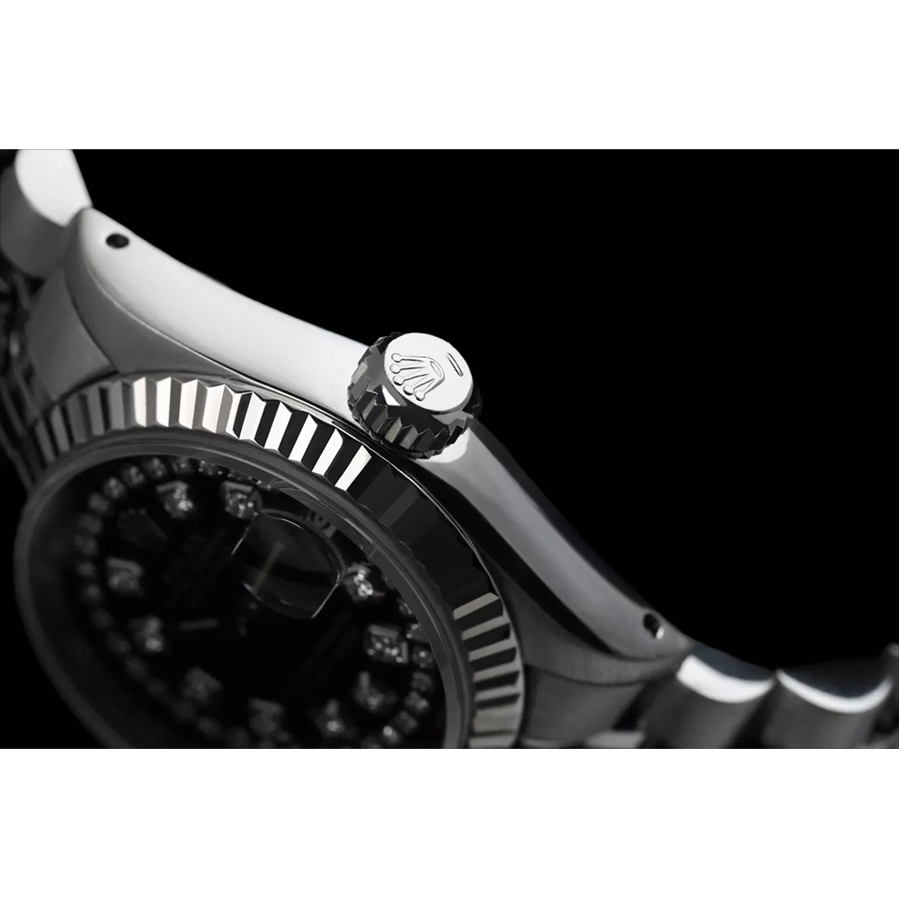 Rolex Schwarzes Doppel Edelstahl Jubilee Armband Dame Datejust Uhr