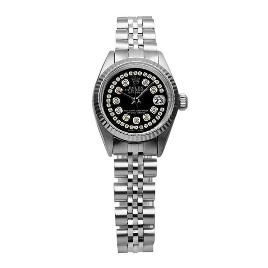 Rolex Schwarzes Doppel Edelstahl Jubilee Armband Dame Datejust Uhr
