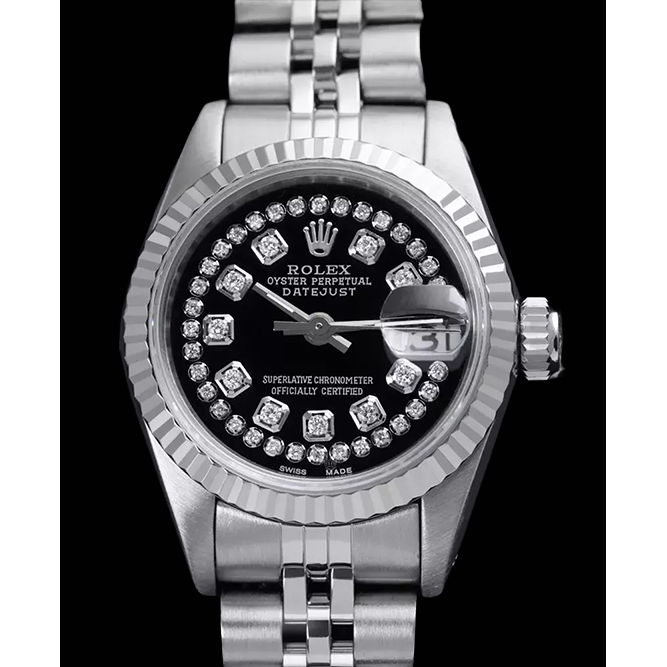 Rolex Schwarzes Doppel Edelstahl Jubilee Armband Dame Datejust Uhr