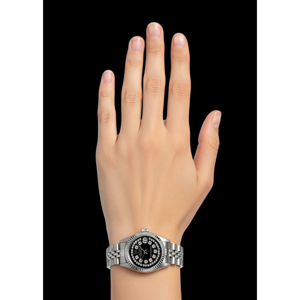 Rolex Schwarzes Doppel Edelstahl Jubilee Armband Dame Datejust Uhr